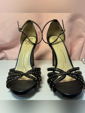 Circus Black Studded Ankle-Strap High Heel Sandals